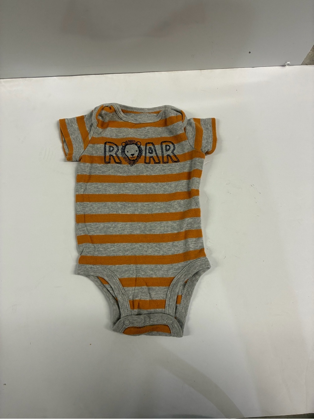 child of mine Gray & Orange Striped 'ROAR' One-Piece Bodysuit